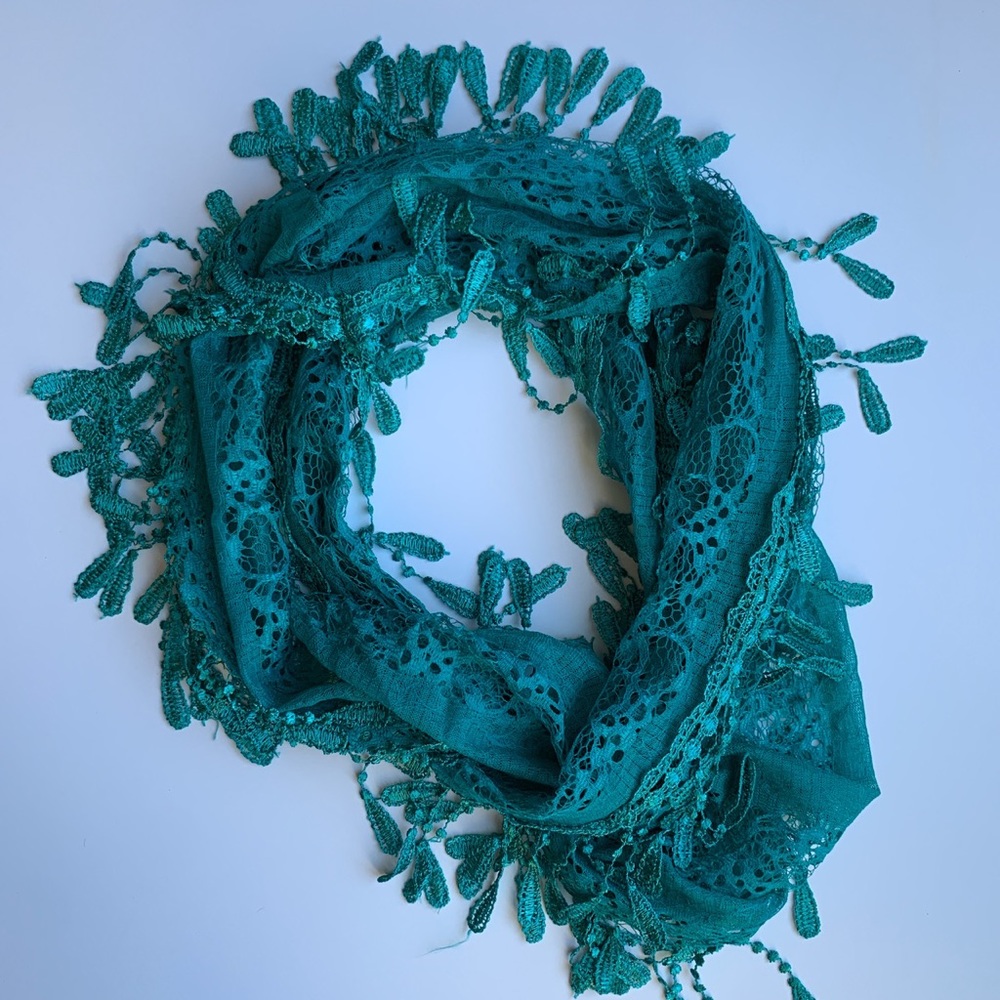 Teal lace infinity scarf